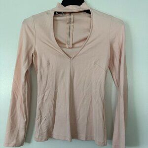 Bebe fitted zipper back light pink shirt